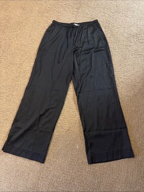 Abercrombie & Fitch Black Wide-Leg Satin Drawstring Trousers